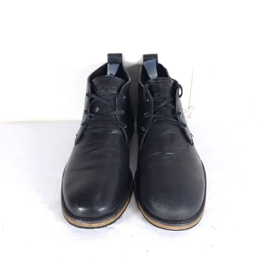 Andrew Marc Men's Nykanel US 11 Black Leather Lace-Up Ankle Chukka Boots
